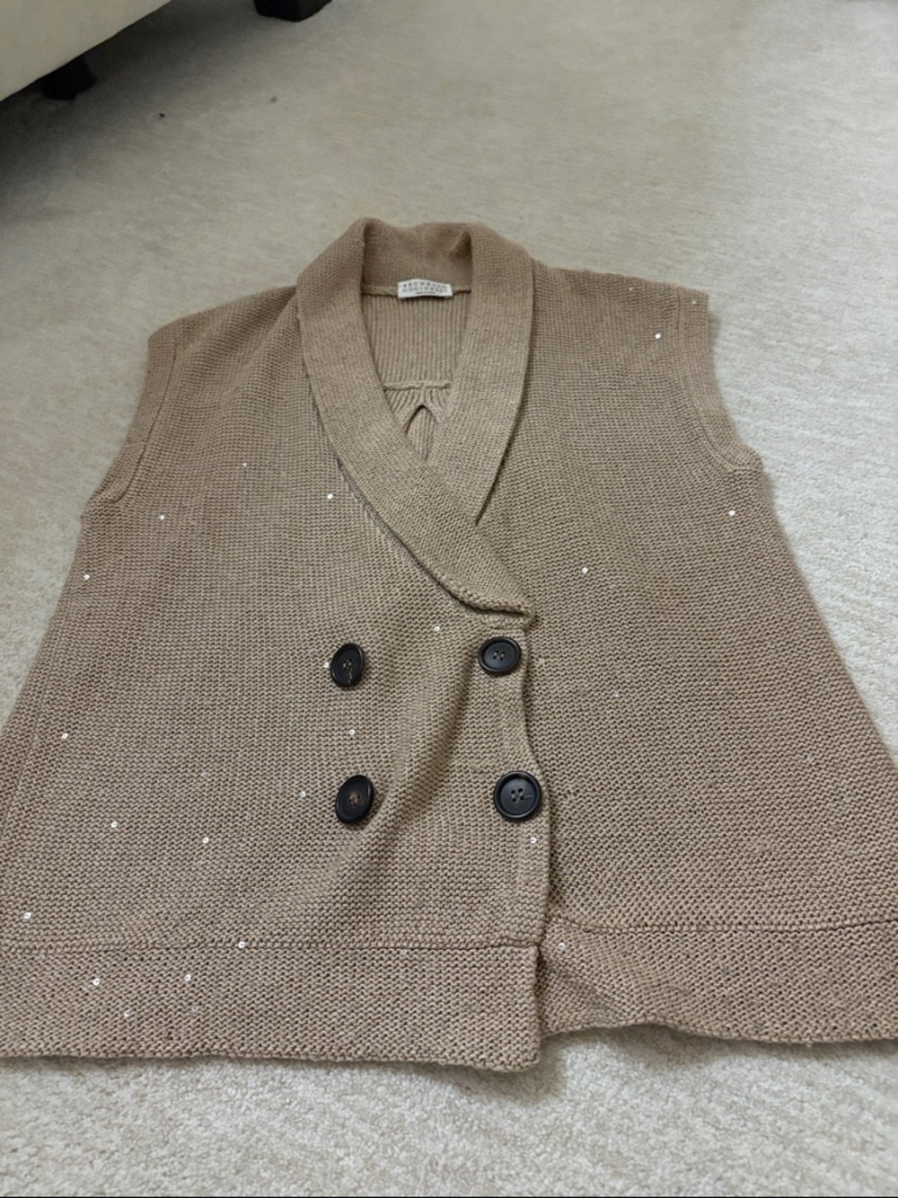 Brunello Cucinelli Tan Knit Collar Vest